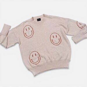 Miou Muse Smiley Face Beige Knit Sweater Womens Medium